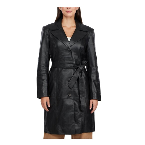 Olive Green Leather Trench Coat Badgley Mischka Women's Size XS NWT $499 - Picture 7 of 7